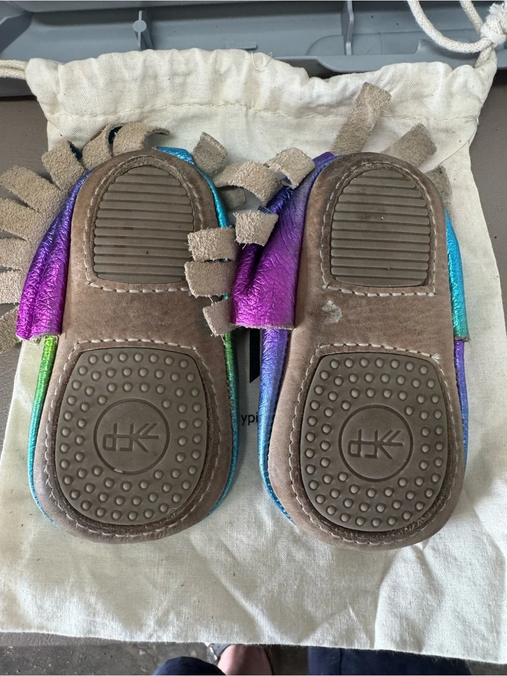 Freshly Picked Iridescent Rainbow Leather mini sole Moccasins - size 4
